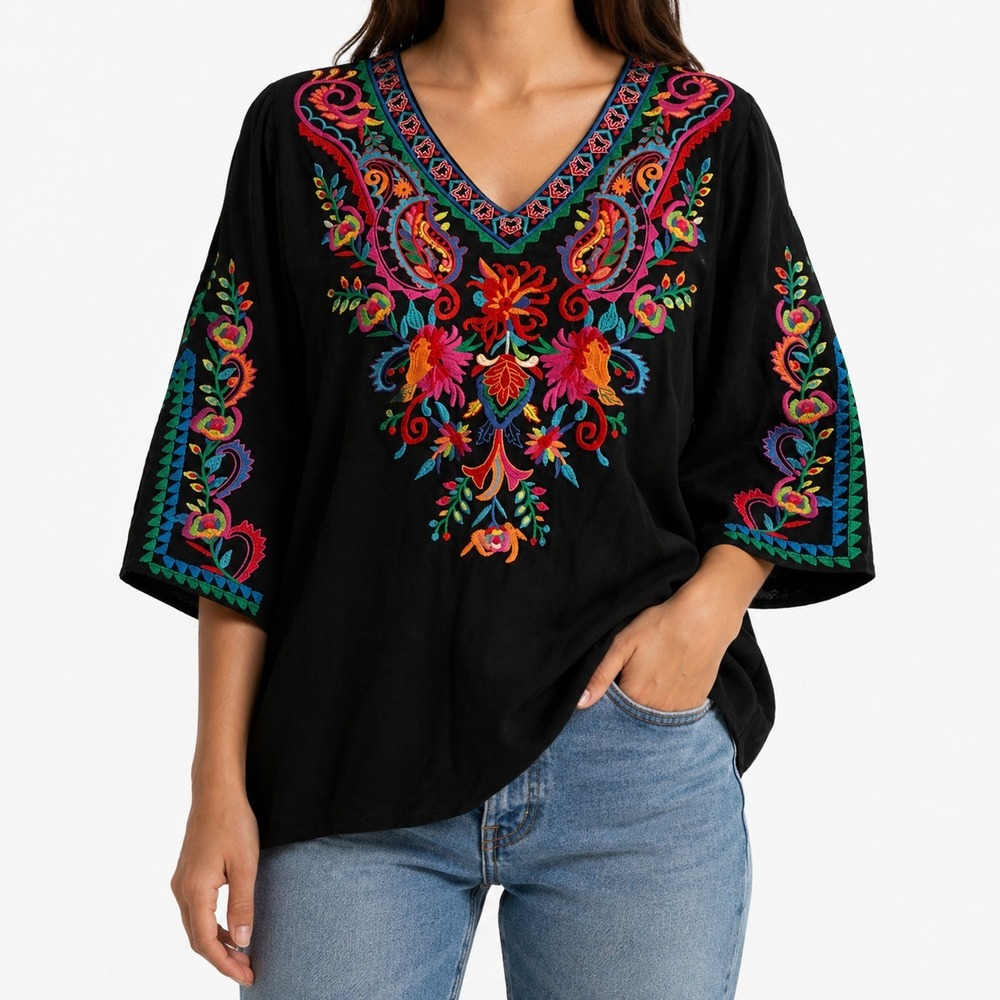 NEW YZXDORWJ Mexican Blouse Womens 3XL Embroidered Floral Peasant Boho Festival